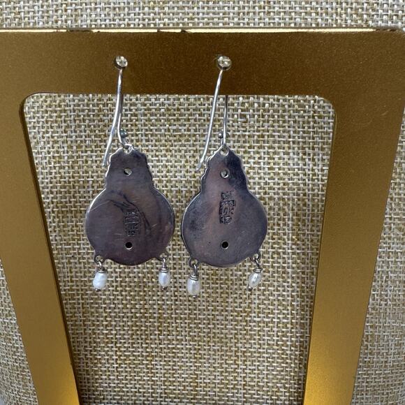 Unique NF Goddess 14K Gold Accent and Sterling Silver Carved Face Earrings - Picture 5 of 7